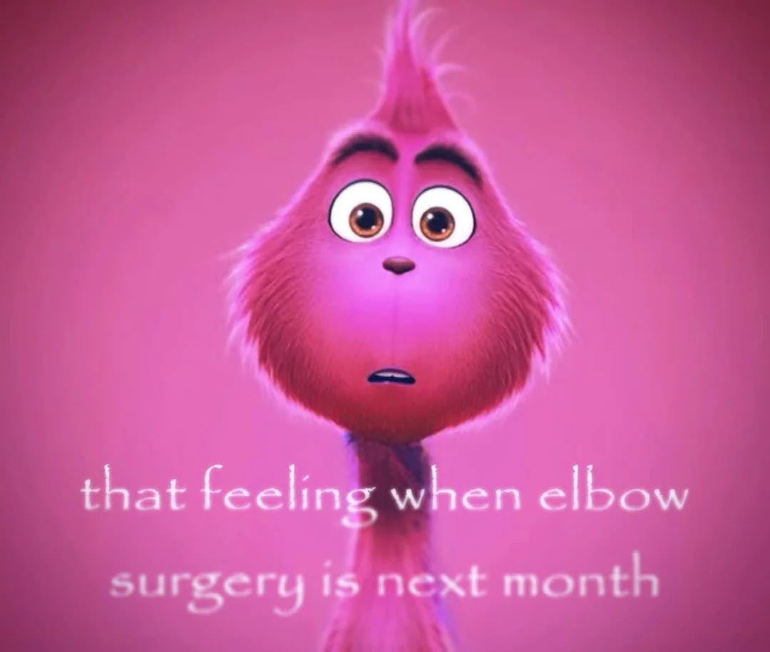 Knee surgery meme with pink guy getting elbow surgery