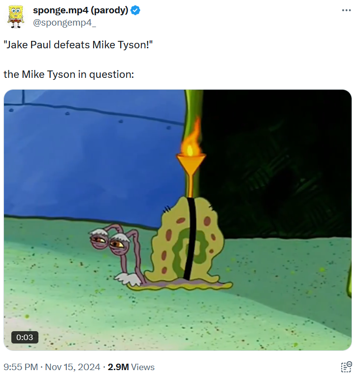 Mike Tyson fight meme with a gif of a very old snail from SpongeBob SquarePants.