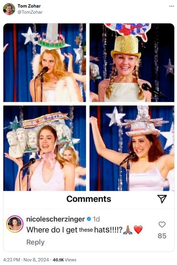 Nicole Scherzinger Where Do I Get This Hat meme with images of beauty contest contestants in hats representing America.