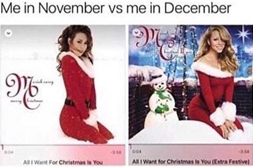 Mariah Carey November vs December meme.