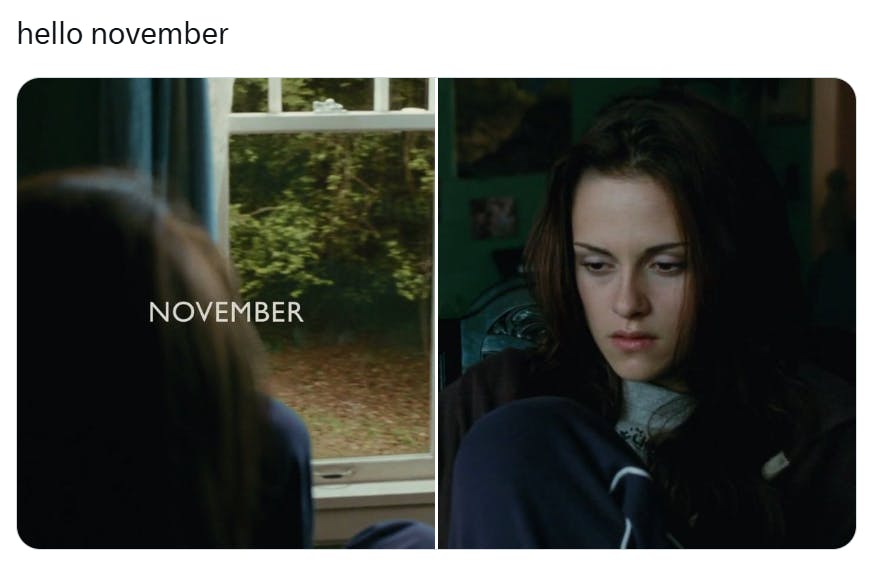 November meme with a Twilight reference.