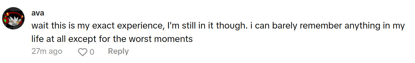 TikTok comment sharing their pink tote mom emotional abuse moment.