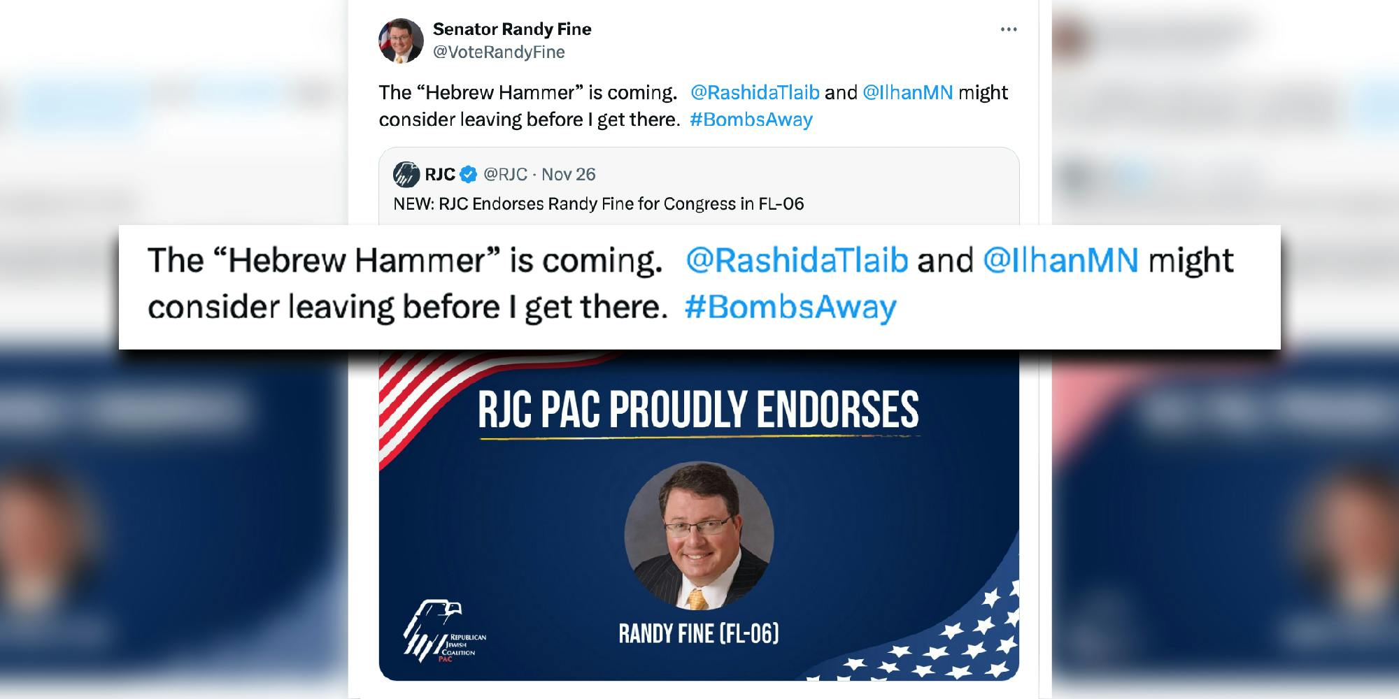 A screengrab of a tweet from Senator Randy Fine.