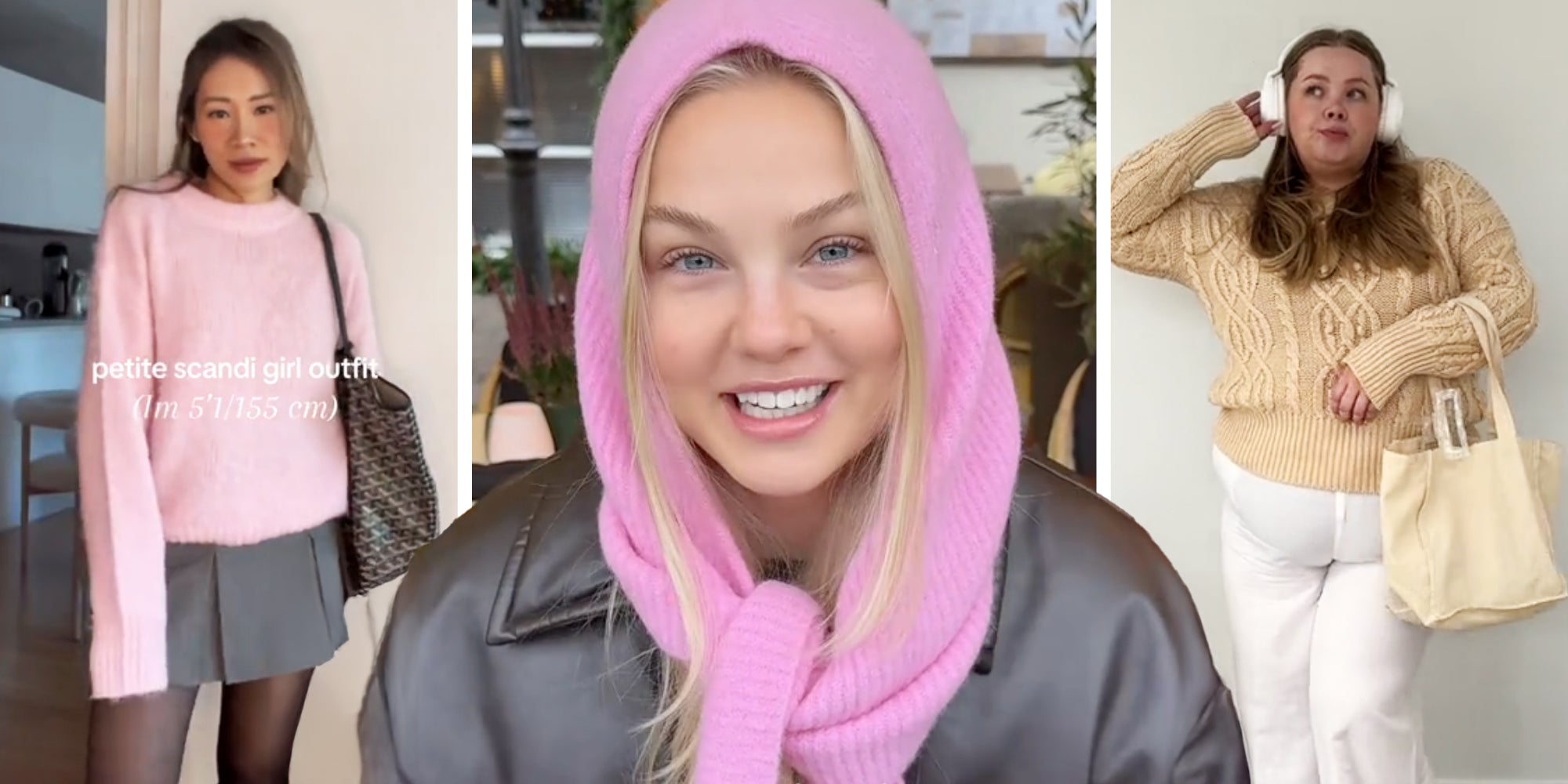 Three split of women in different outfits