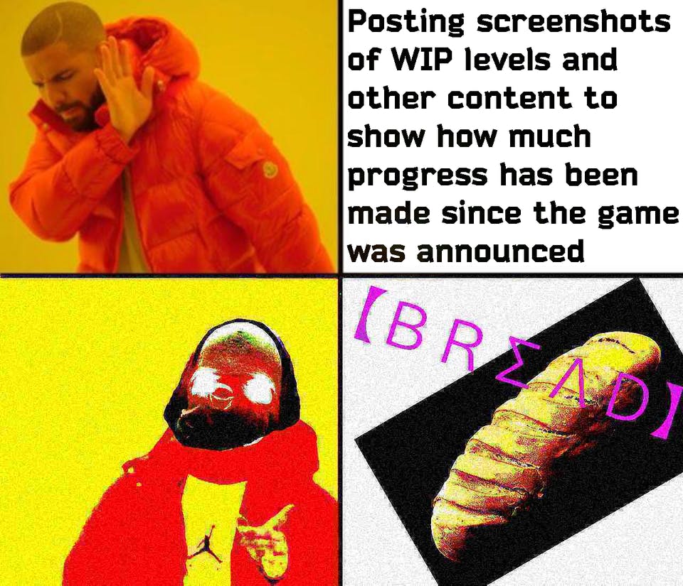 Stalker 2 meme of developers posting WIP screenshots vs Stalker 2 posting bread.