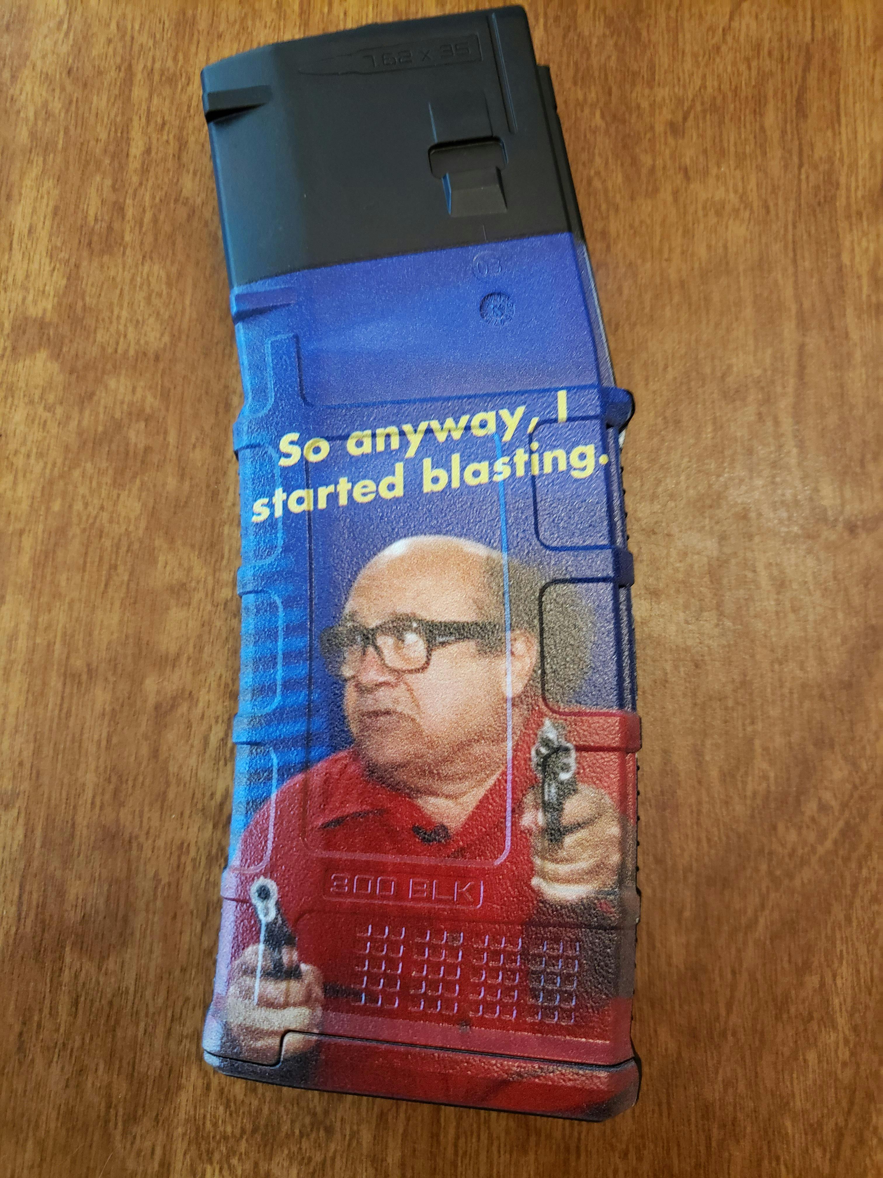 gun magazine with 'so anyway i started blasting' wrap