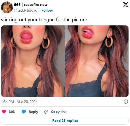 sticking out your tongue