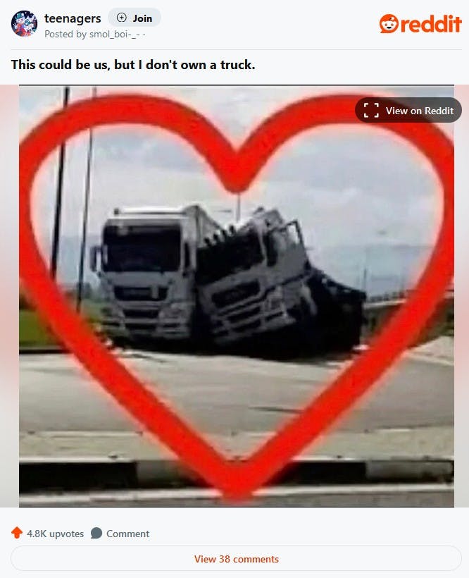 dump trucks in love this could be us meme