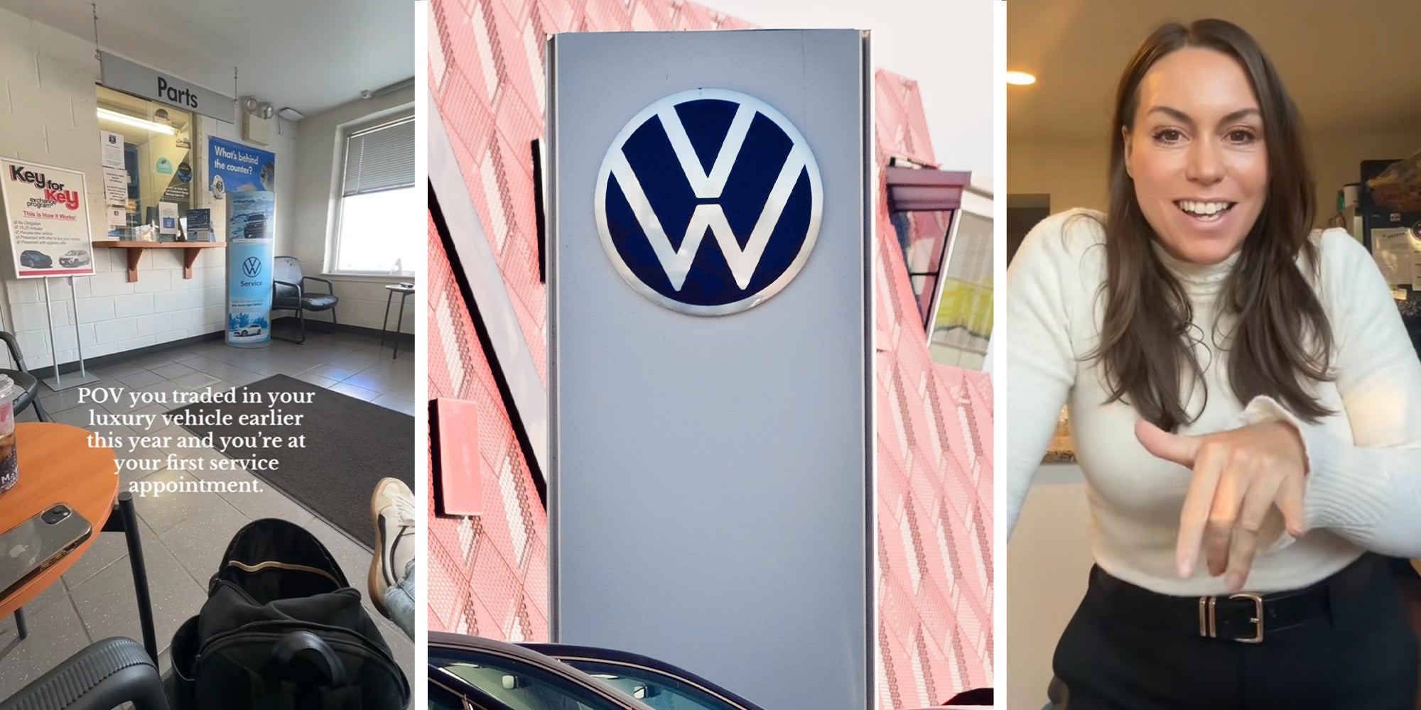 Woman trades in luxury car for a Volkswagen. Then she has to go to the dealership for maintenance