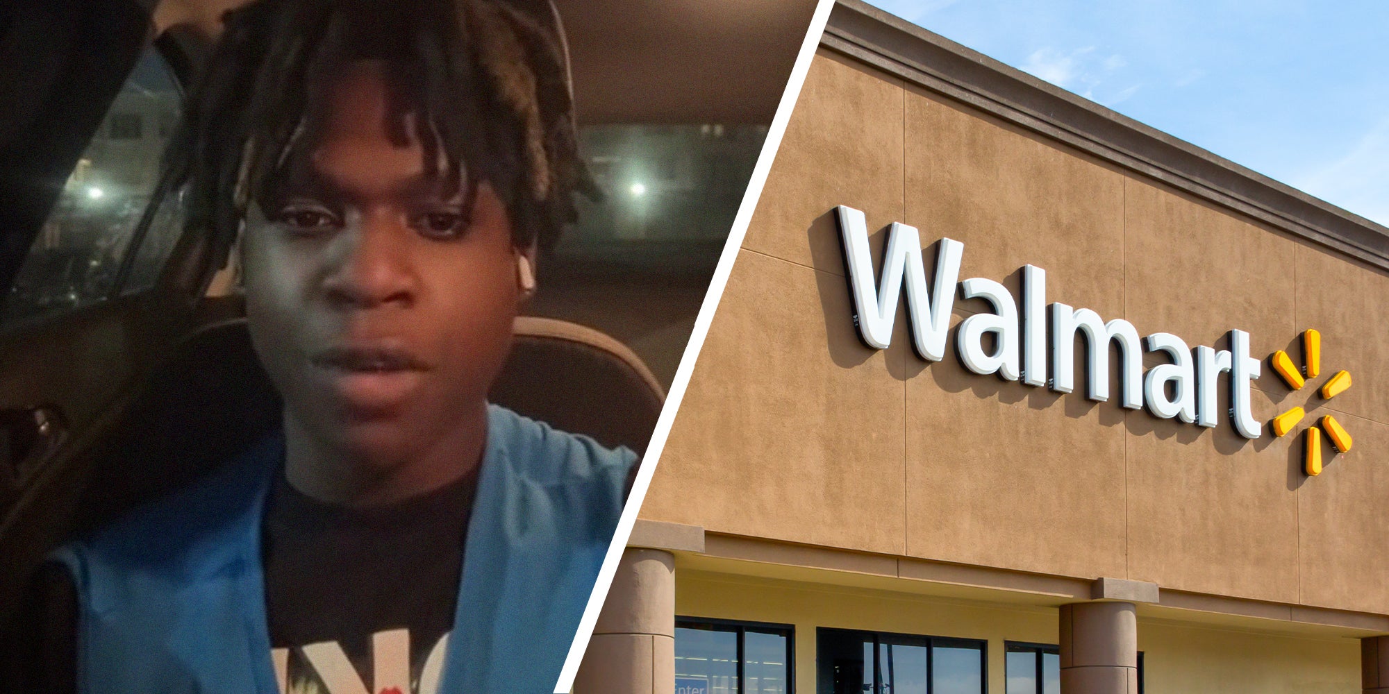 Walmart Worker(l) Walmart Store Front(r)