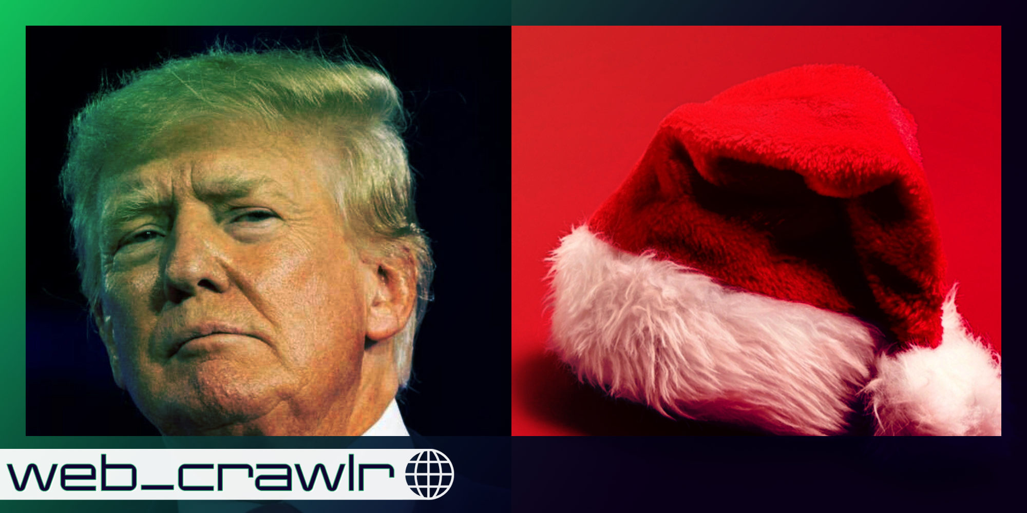 Donald Trump and a Santa hat. The Daily Dot newsletter web_crawlr logo is in the bottom left corner.