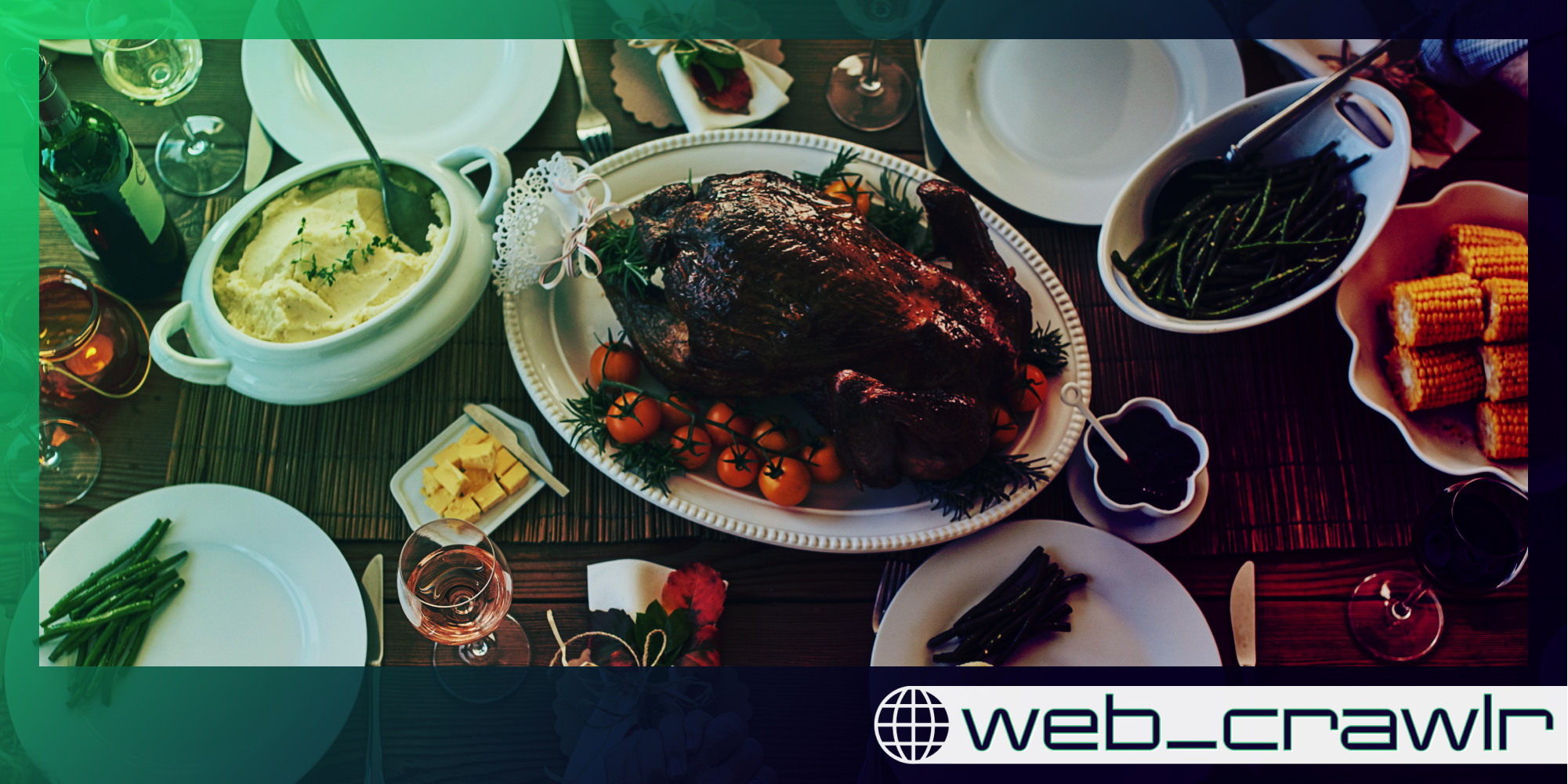 A Thanksgiving table. The Daily Dot newsletter web_crawlr logo is in the bottom right corner.