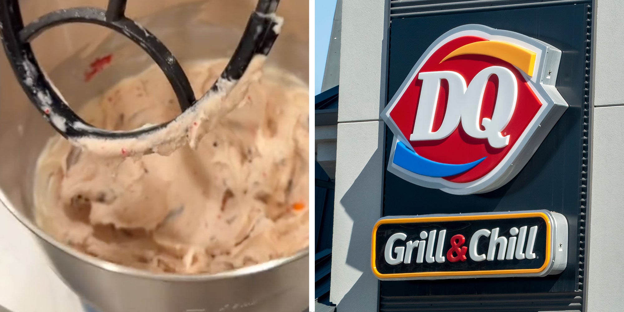 Two panel design with a close up of a blended ice cream mix, next to an image of a DQ