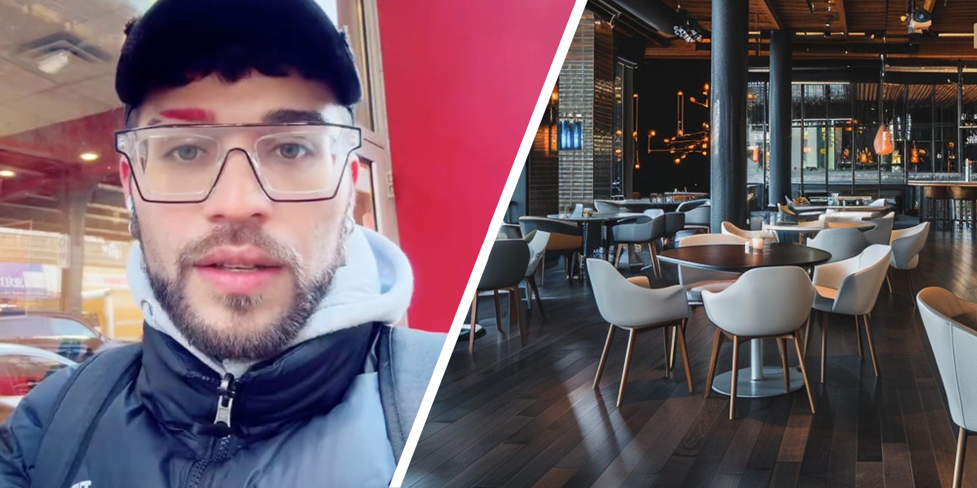 Man talking(l), Interior Restaurant(r)