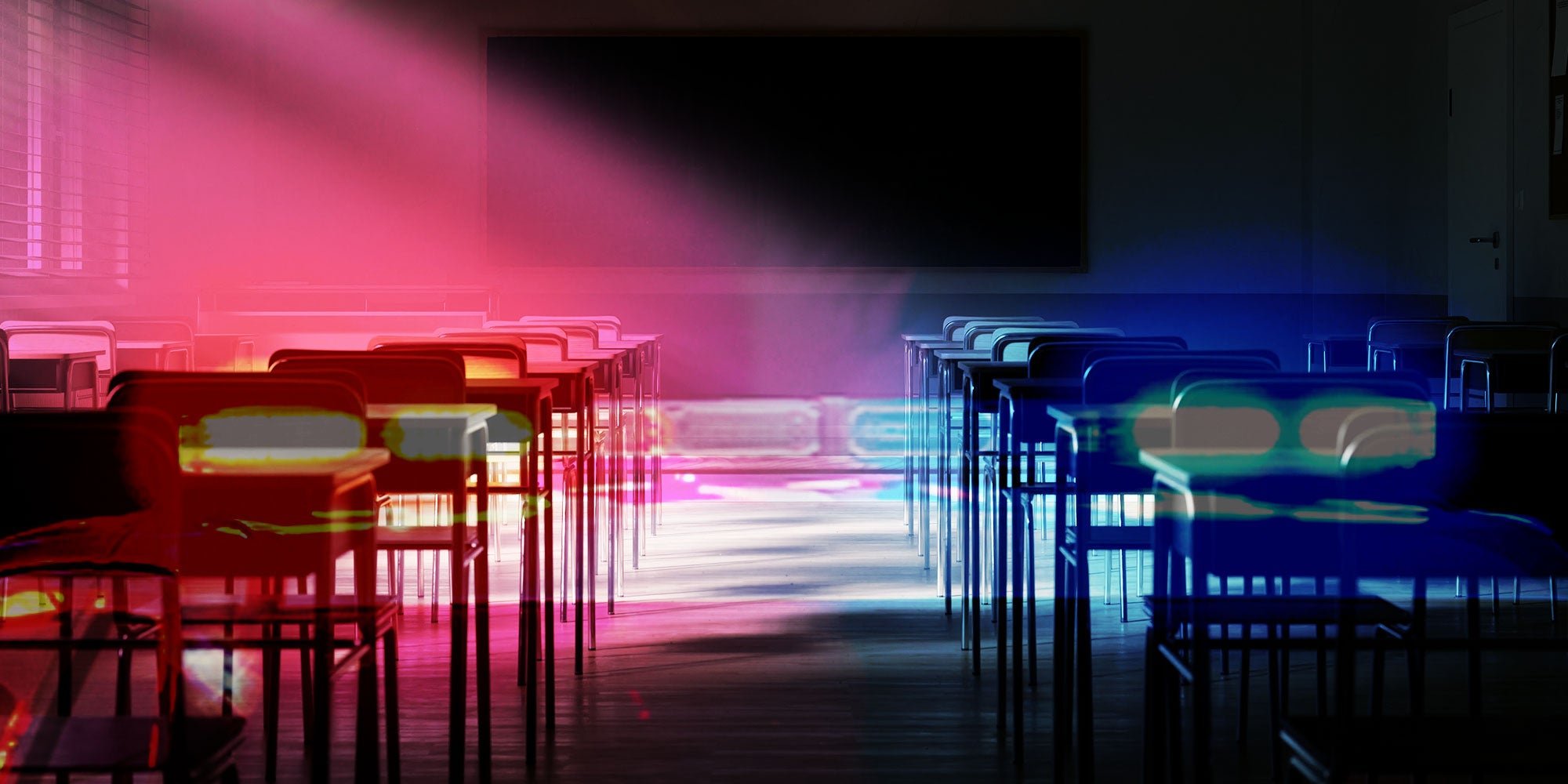 design of a classroom with an overlay police car siren