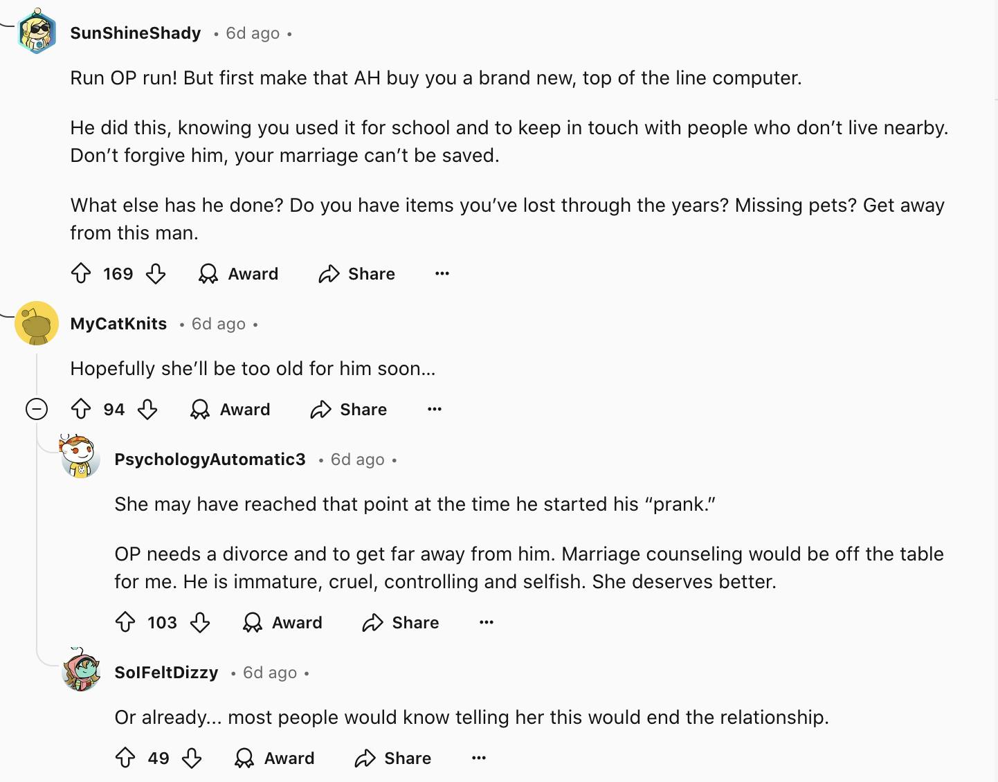 A Reddit thread reaction to a bad 'We listen and we don't judge' Reddit situation