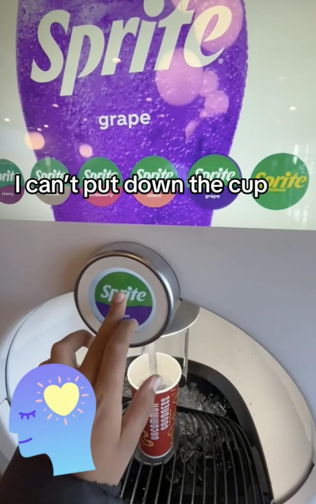 Cant Put down the cup meme with a soda machine