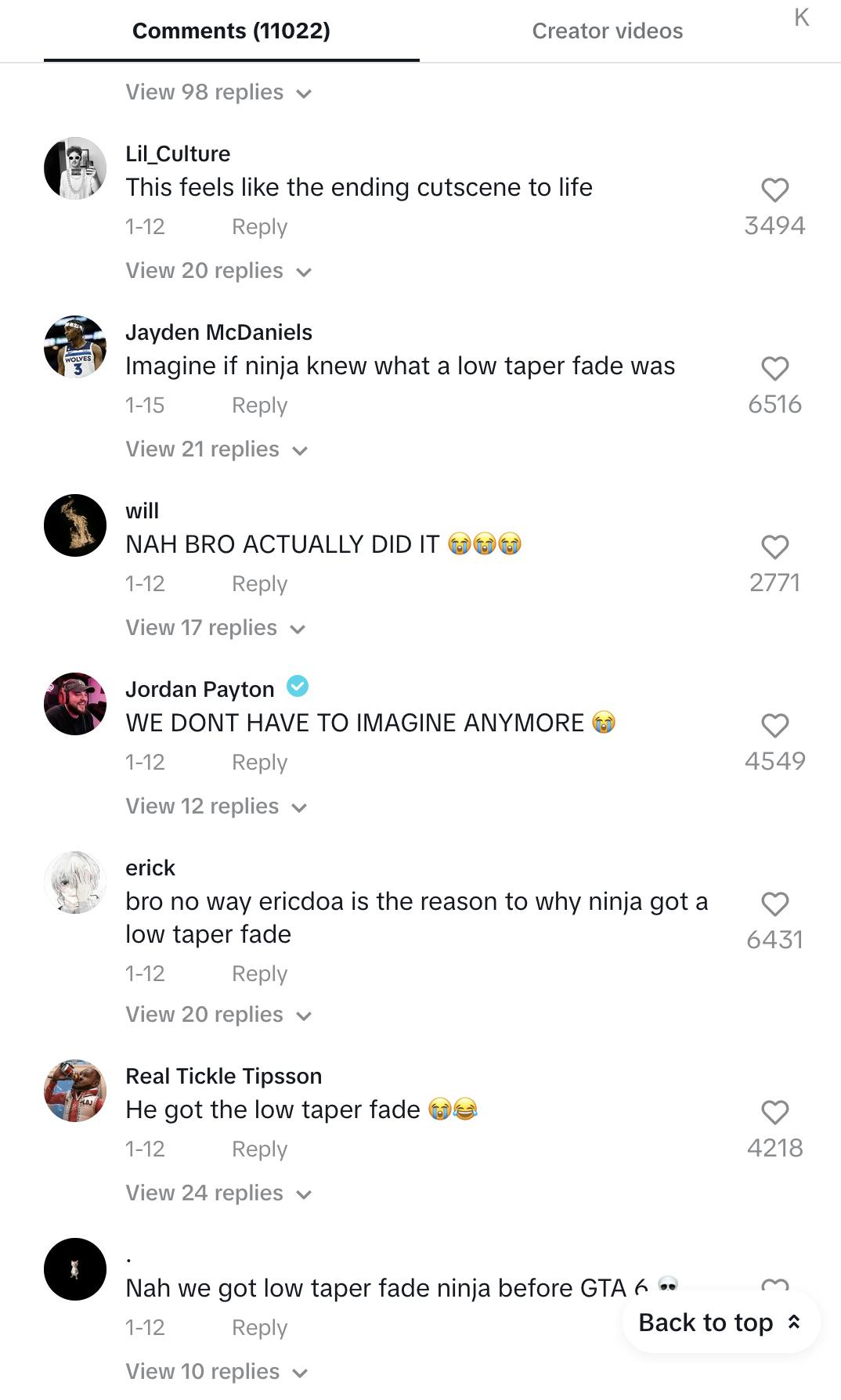 TikTok reactions to Ninja getting a low taper fade