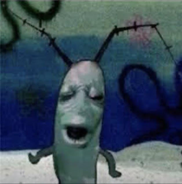 a photo of the original cursed plankton meme template