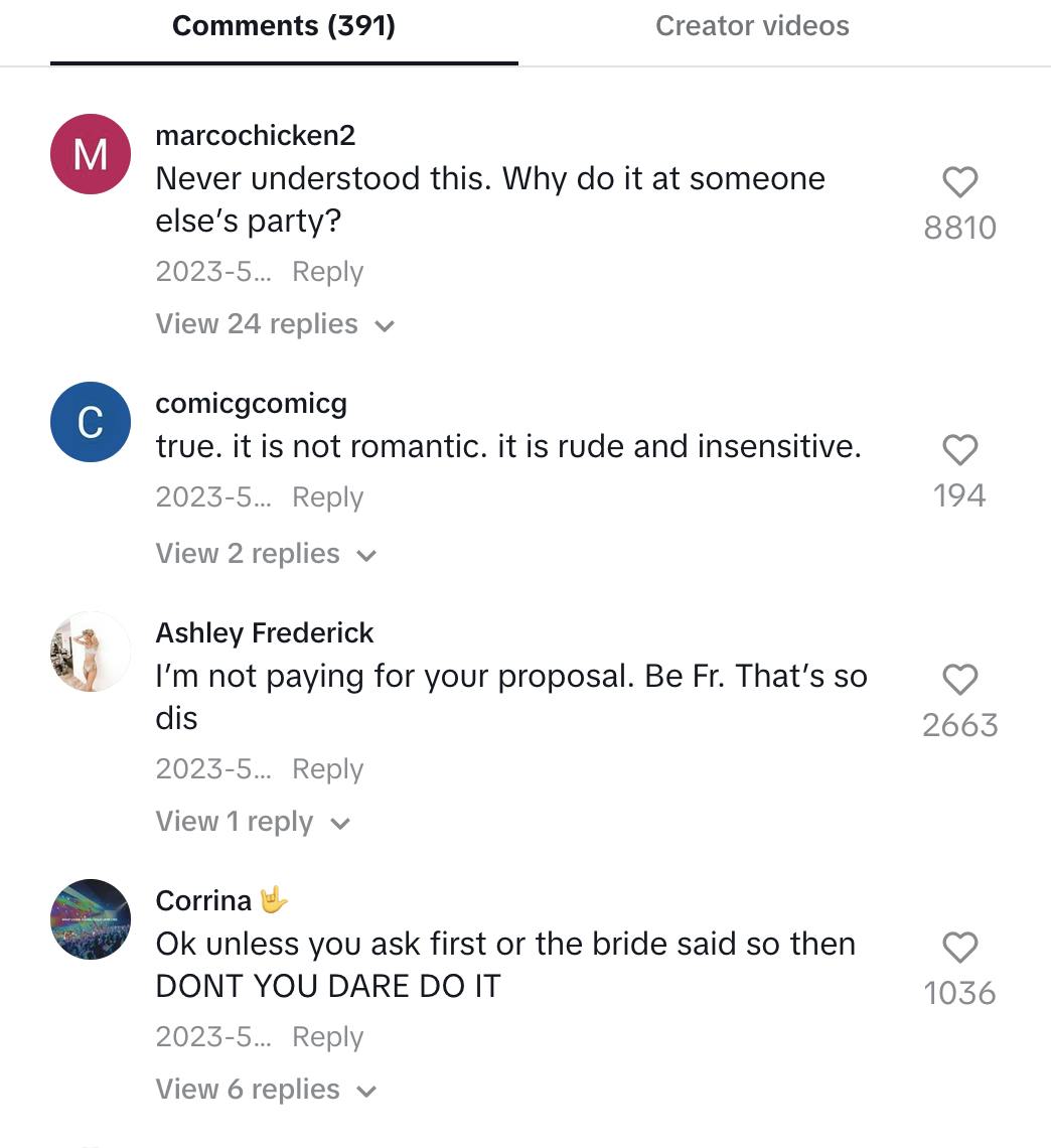 Comments from the original 'if you propose at my wedding' meme