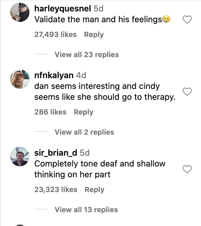 A screengrab of reactions from the video posted by Cindy and Dan FYC