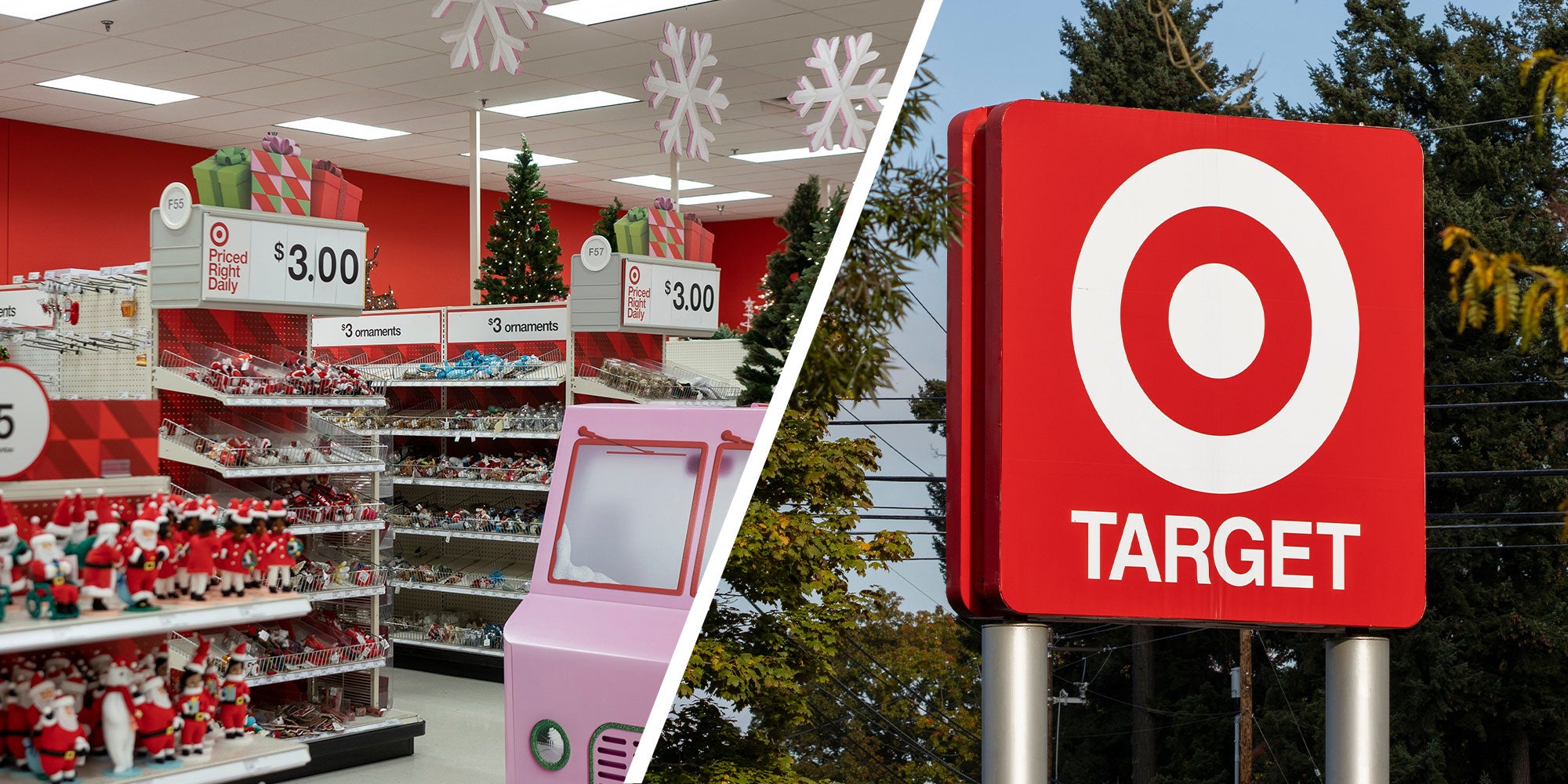 two panel design with a Target section for the Season Christmas in one next to an image on a Target sign