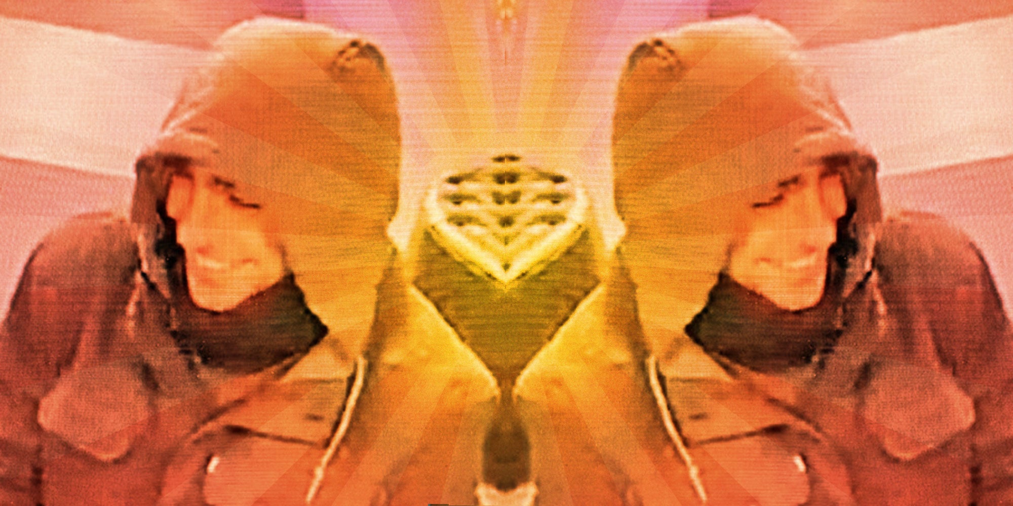 Two panel design of the shooter from the UHC shooting, mirrored and with an bright overlay color