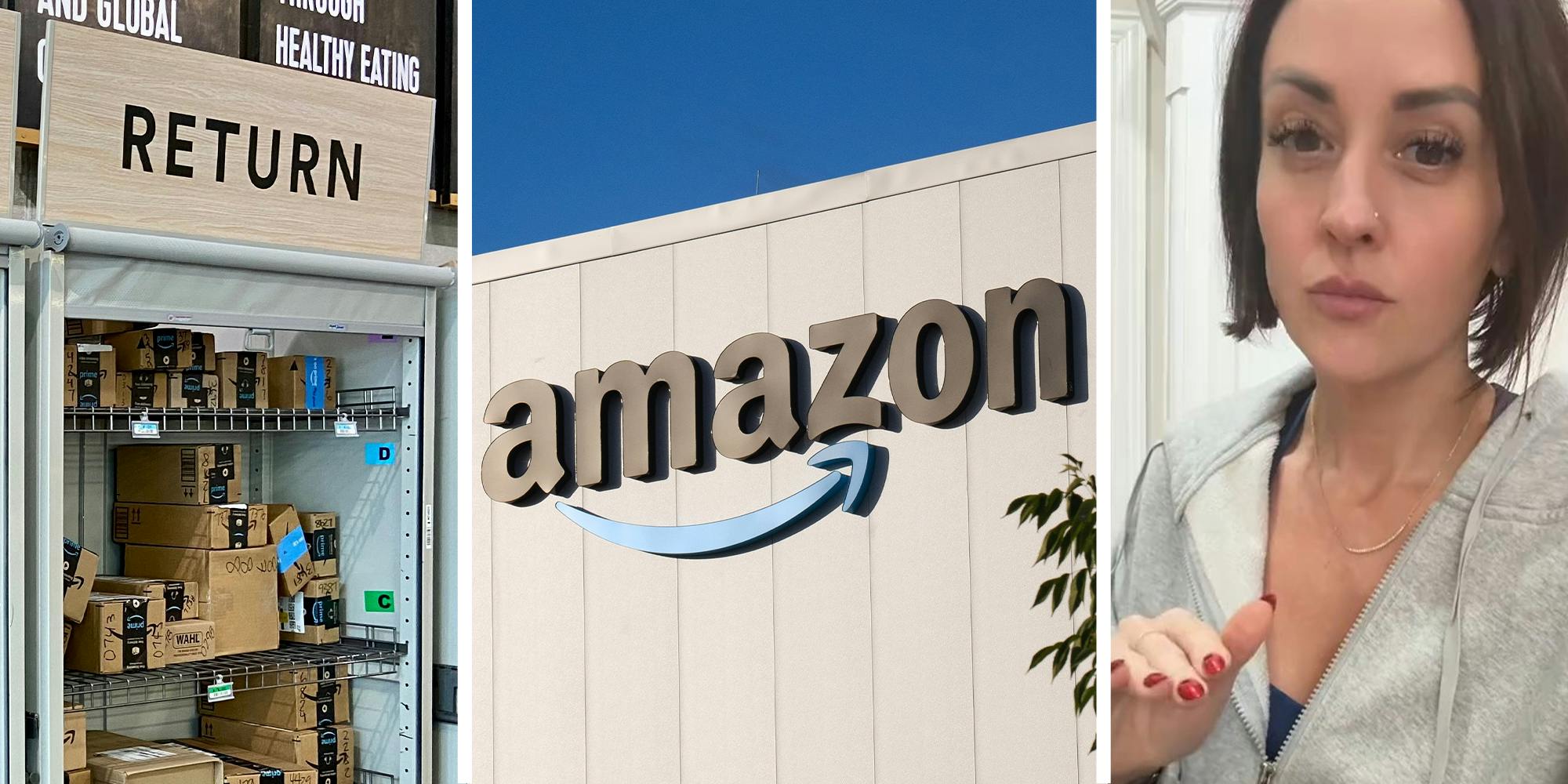 Amazon Returns(l) Amazon Store Sign(c) Woman