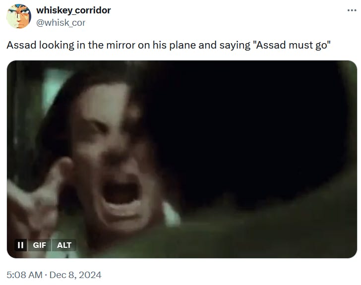 Assad Must Go meme with a gif of Jake Gyllenhaal screaming into a mirror.