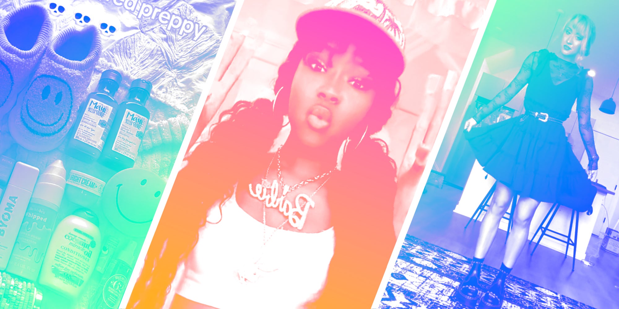 best TikTok aesthetics in 2024: 3 panel image showing different scenes from TikTok posts this year.