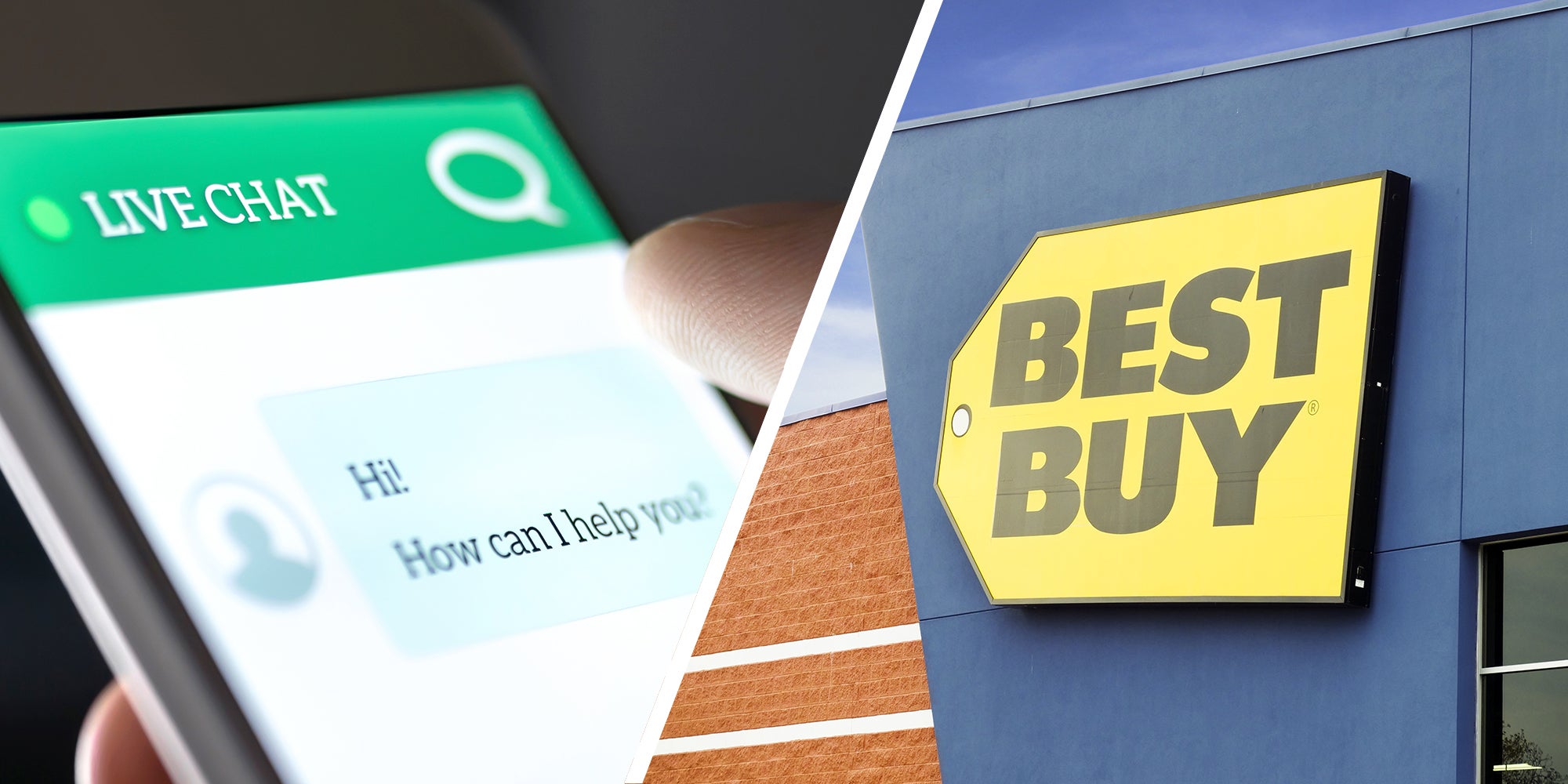 Live Chat on Phone Display(l) BestBuy Store Front Logo(r)