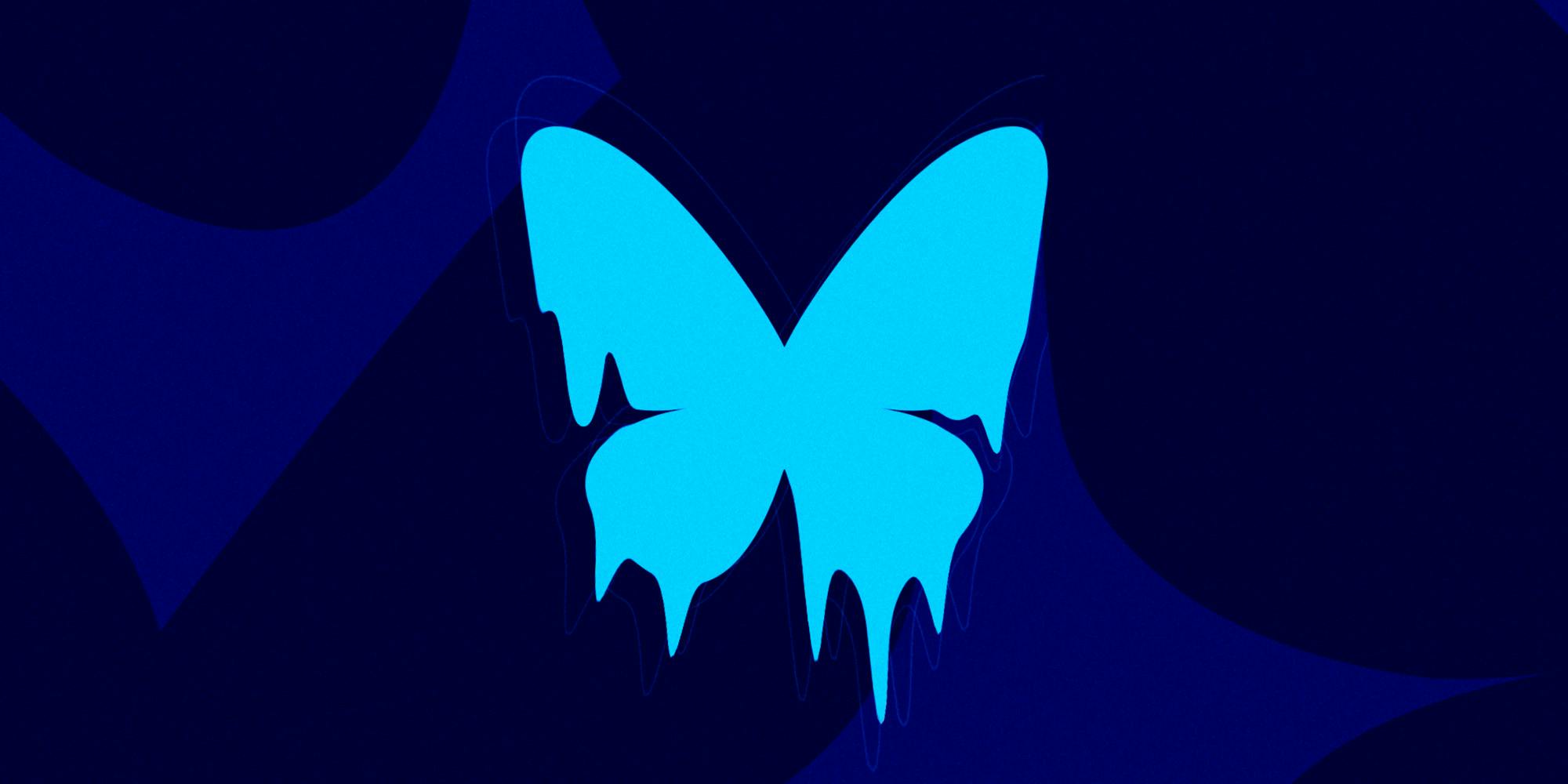 Melting BlueSky logo on dark background.