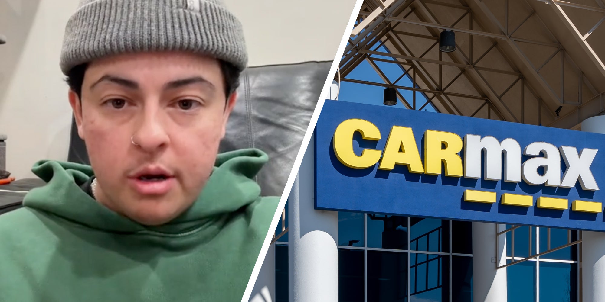 Man talking(l), Carmax(r)
