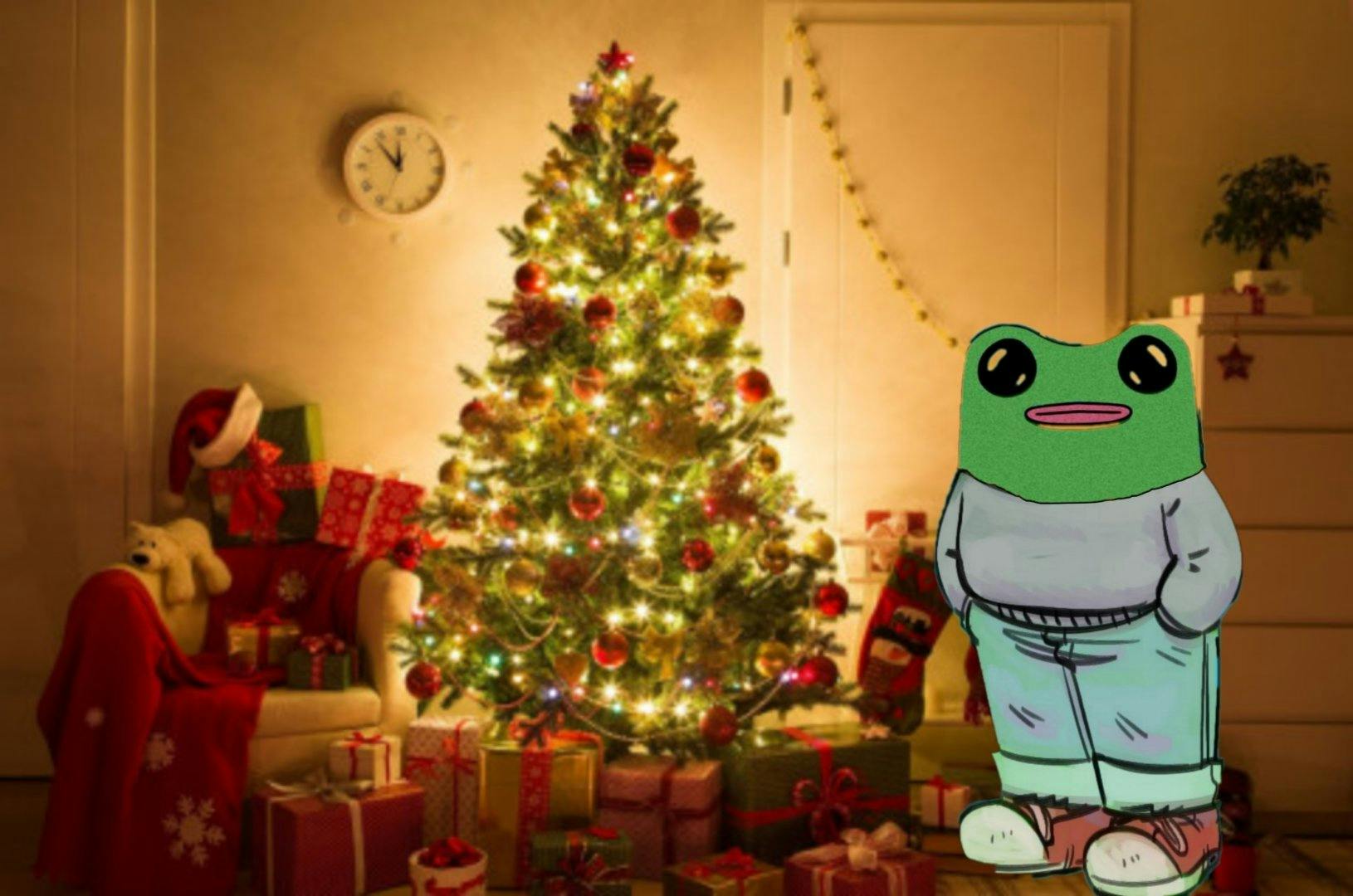 Chill guy frog Christmas meme.