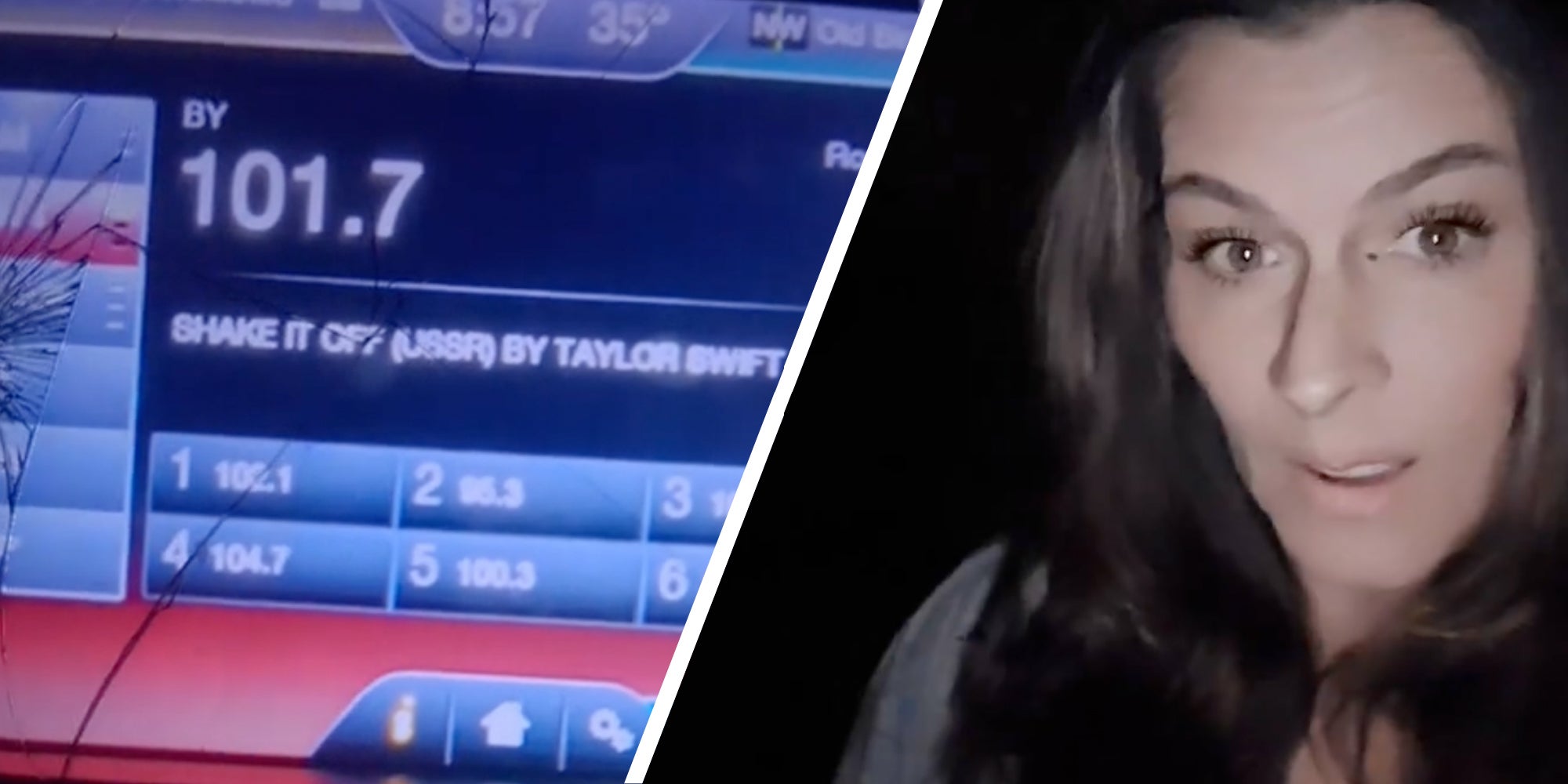 Radio station(l), Woman talking(r)