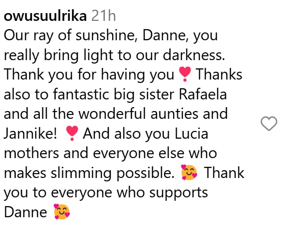 Instagram comment on a post by Finland's first Brown St. Lucia. It reads, '