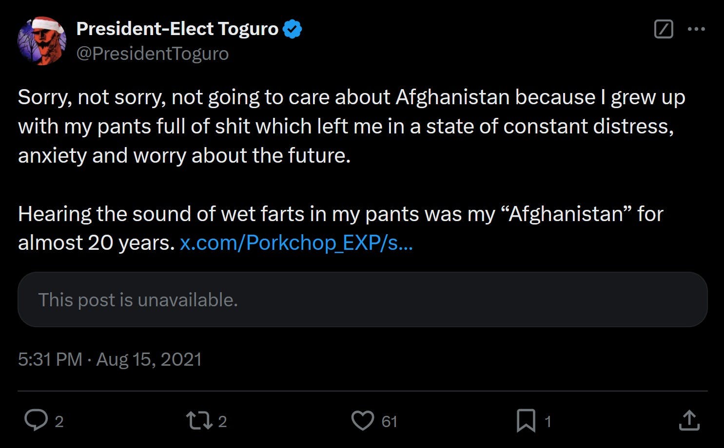 Hearing the sound of wet farts in my pants was my “Afghanistan” for almost 20 years