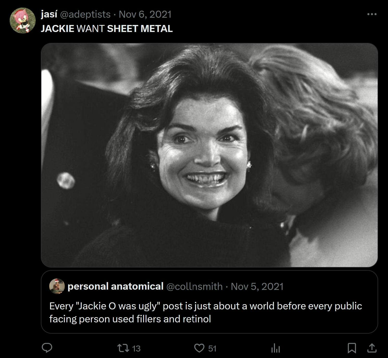 jackie kennedy 'jackie want sheet metal'