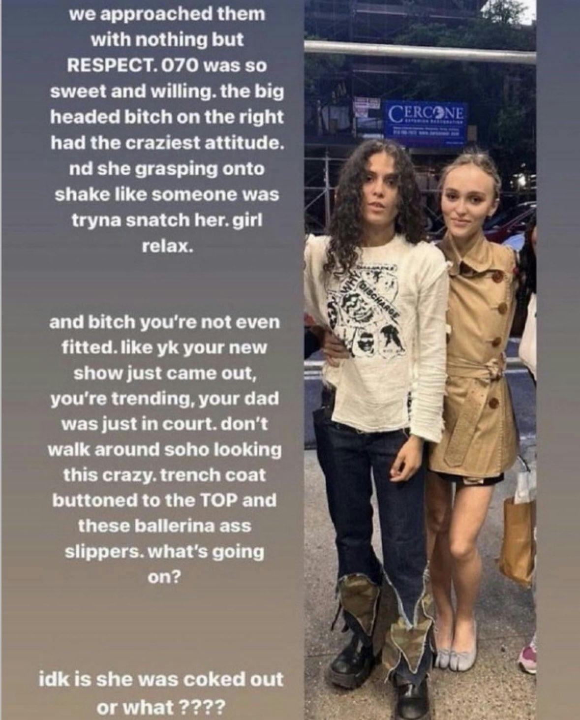 Lily Rose Depp meme with 070 Shake and text complaining about Depp.