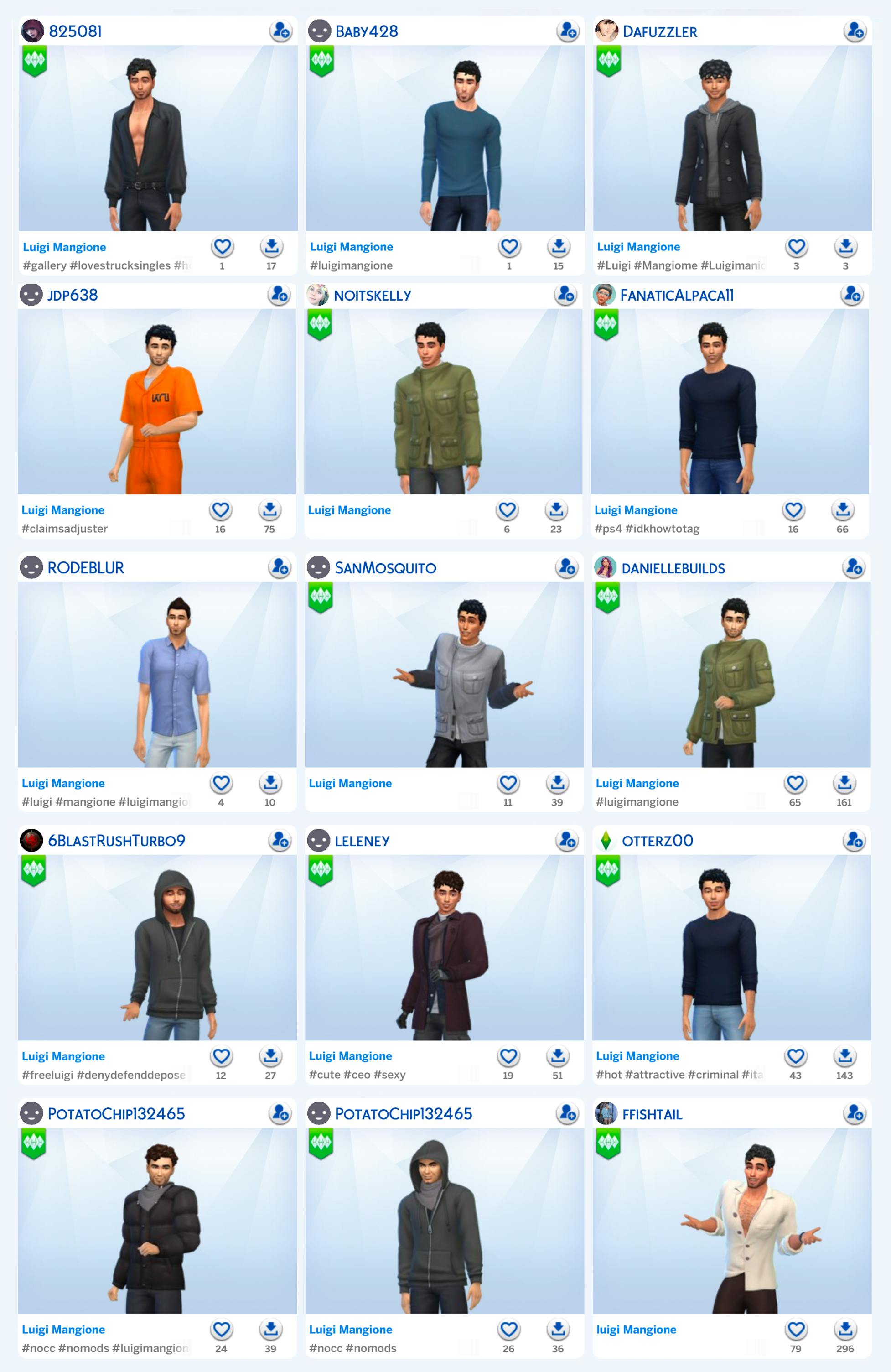 luigi mangione characters on the sims 4