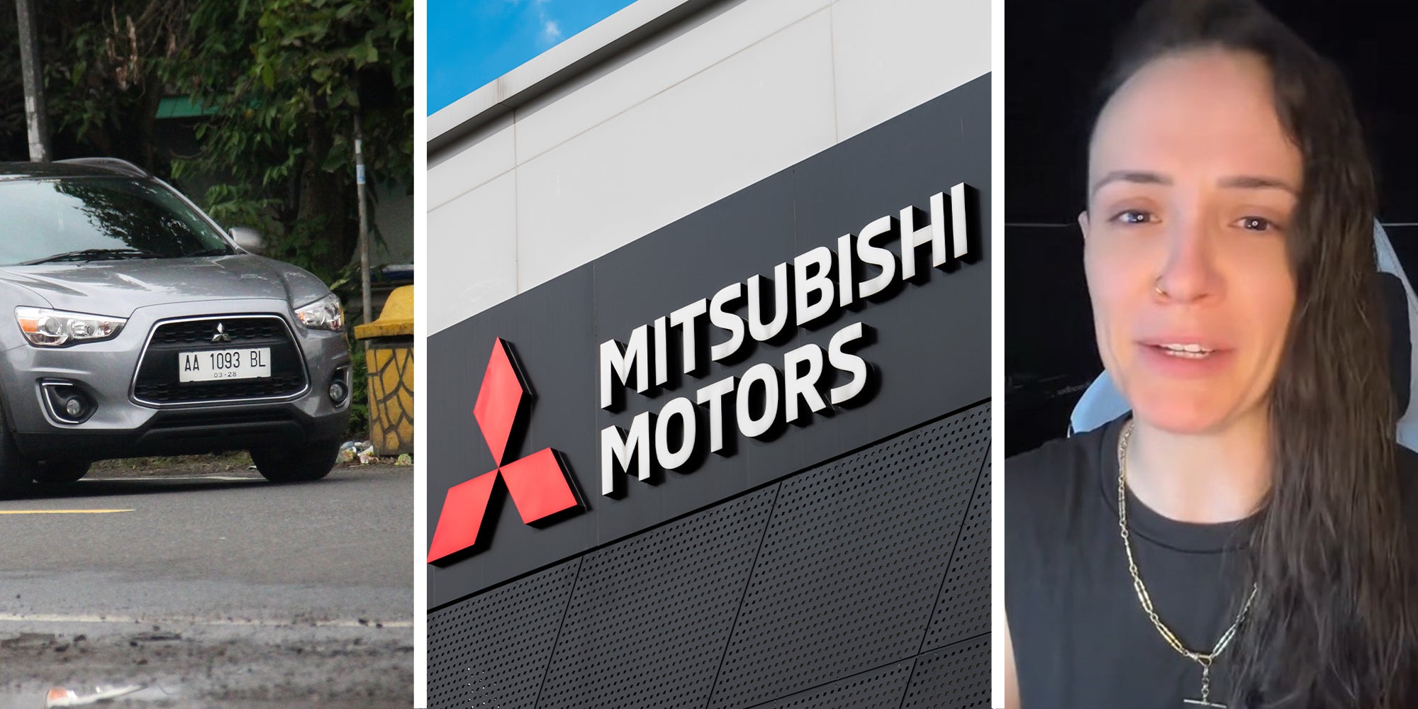 Mitsubishi Outlander(l) Mitsubishi Motors Dealer Sign(c) Person sharing what they learnt from their car(r)