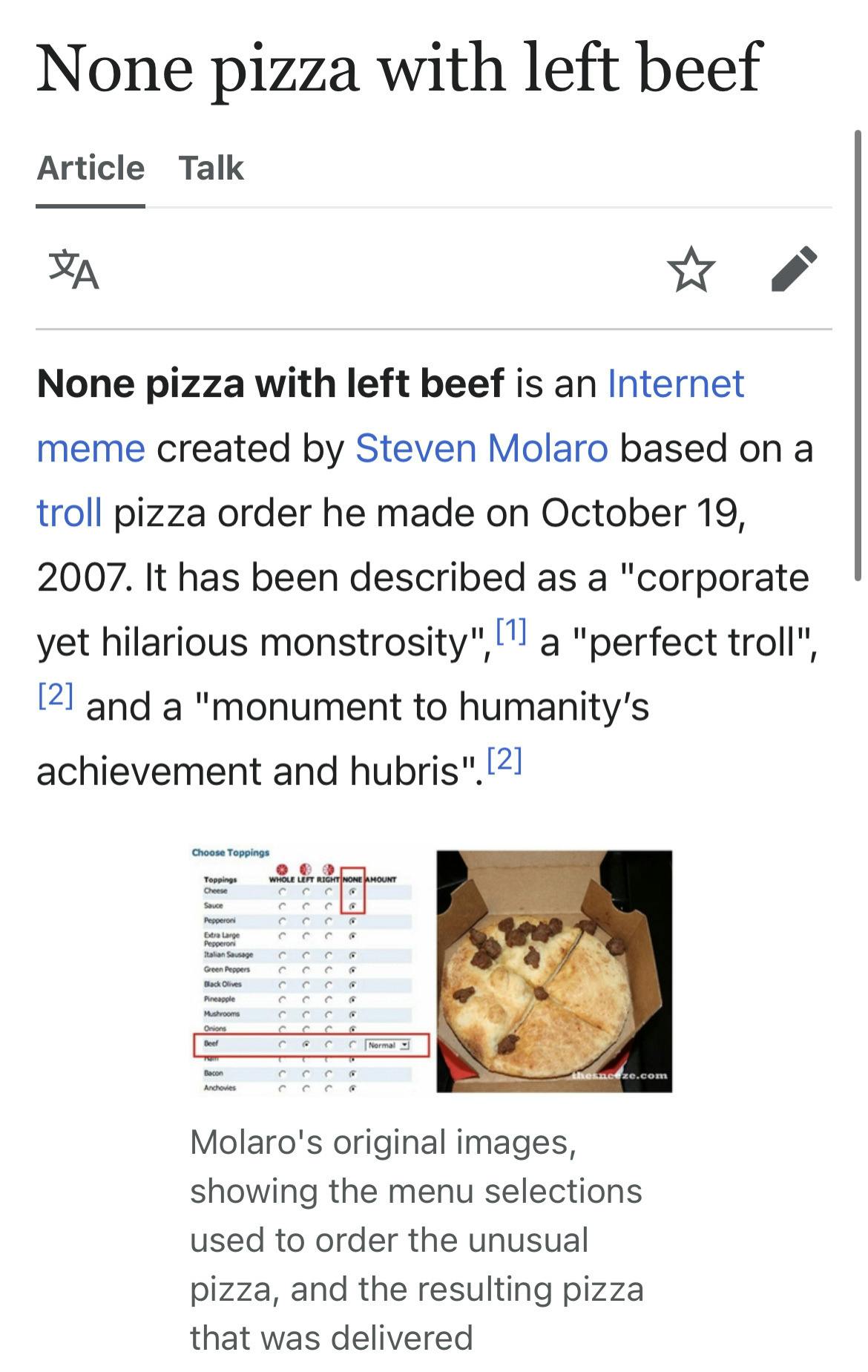 none pizza with left beef wikipedia