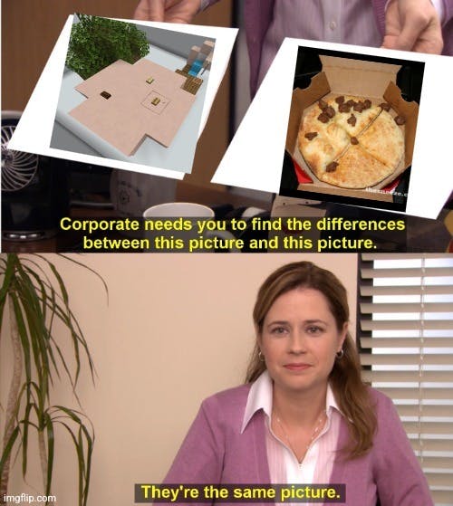 pam from the office 'same picture' meme with cardboard box and none pizza with left beef