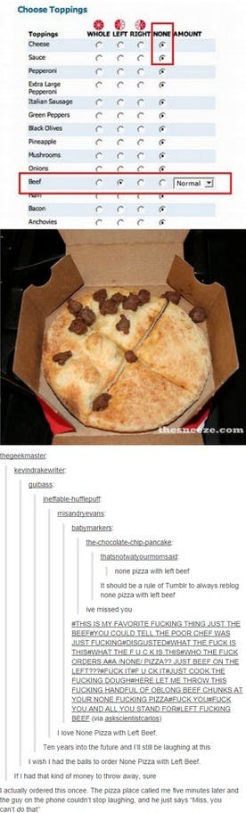 none pizza with left beef viral tumblr post