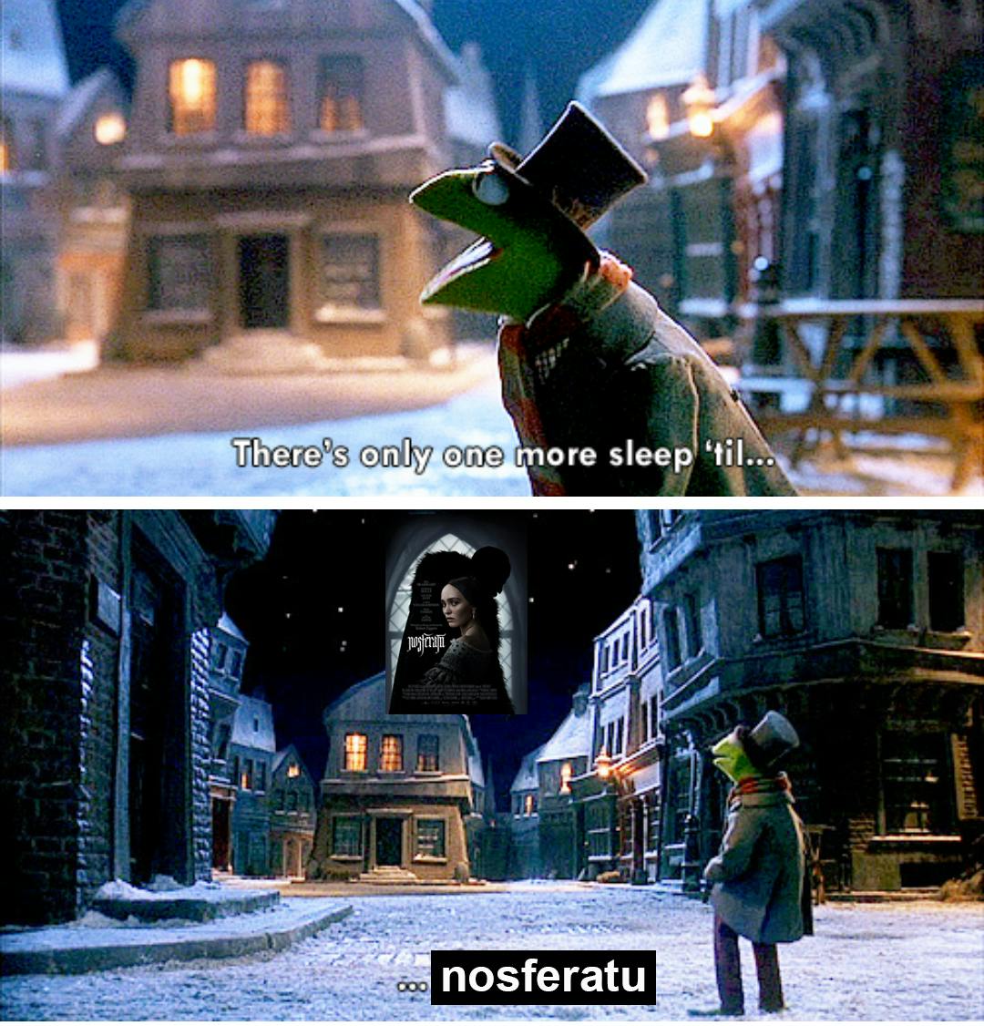 Kermit the Frog singing One More Sleep Til Christmas, with Christmas replaced by 'nosferatu'