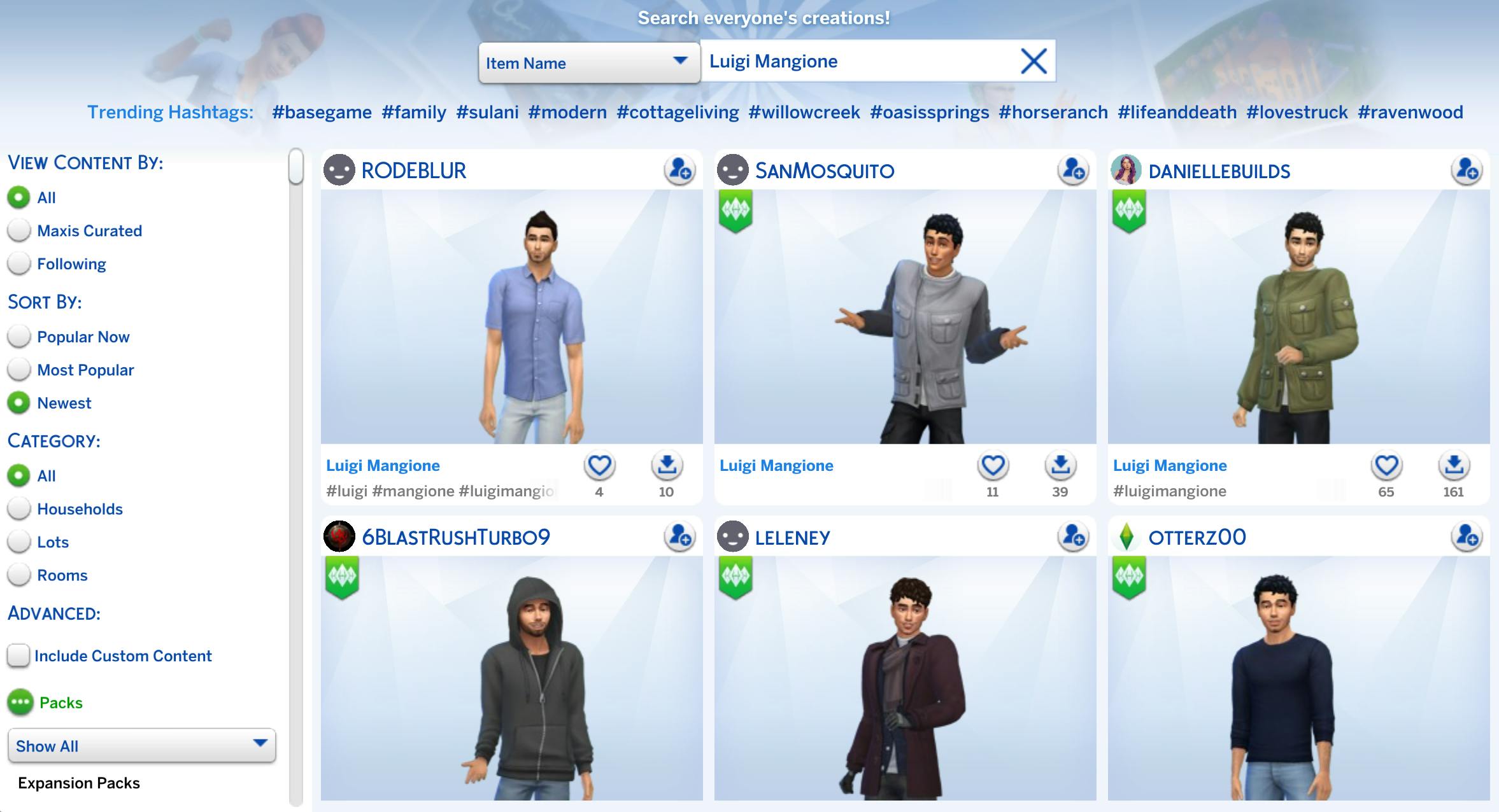 sims 4 gallery luigi mangione characters search