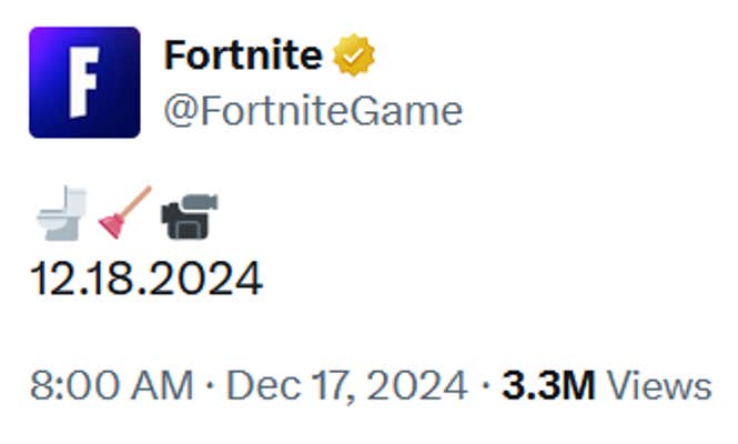 Tweet with a date and toilet, plunger, and camera emojis.