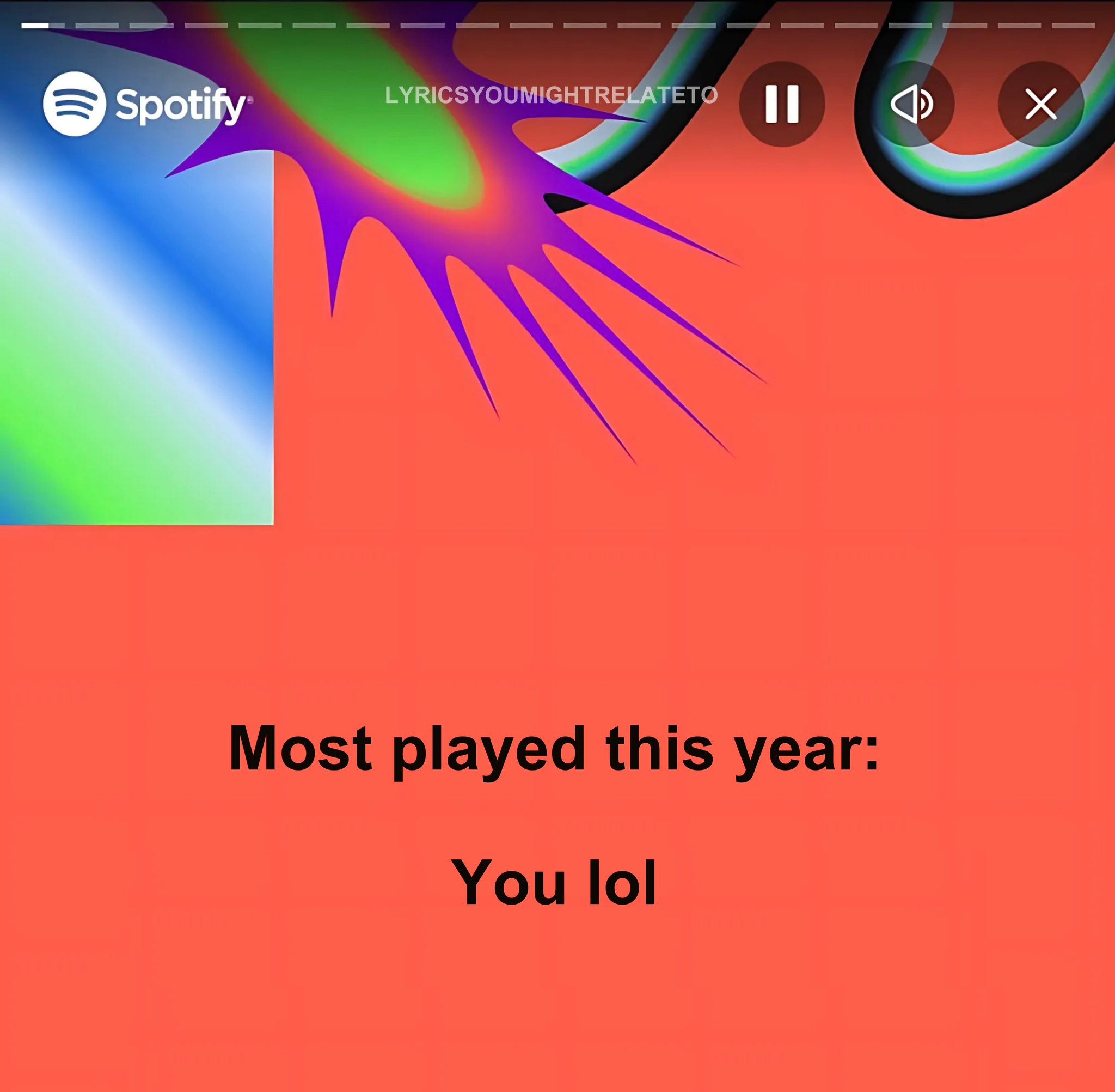 Spotify Wrapped meme that reads, 'Most played this year: You lol.'