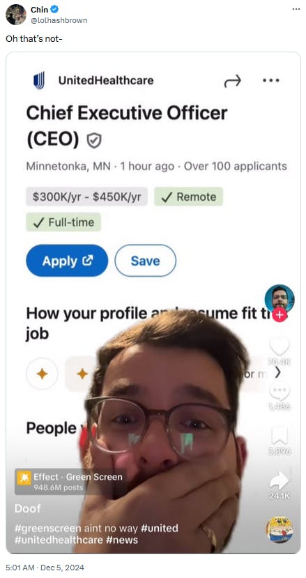 Oh that's not meme with a TikTok video about the UnitedHealthcare CEO.