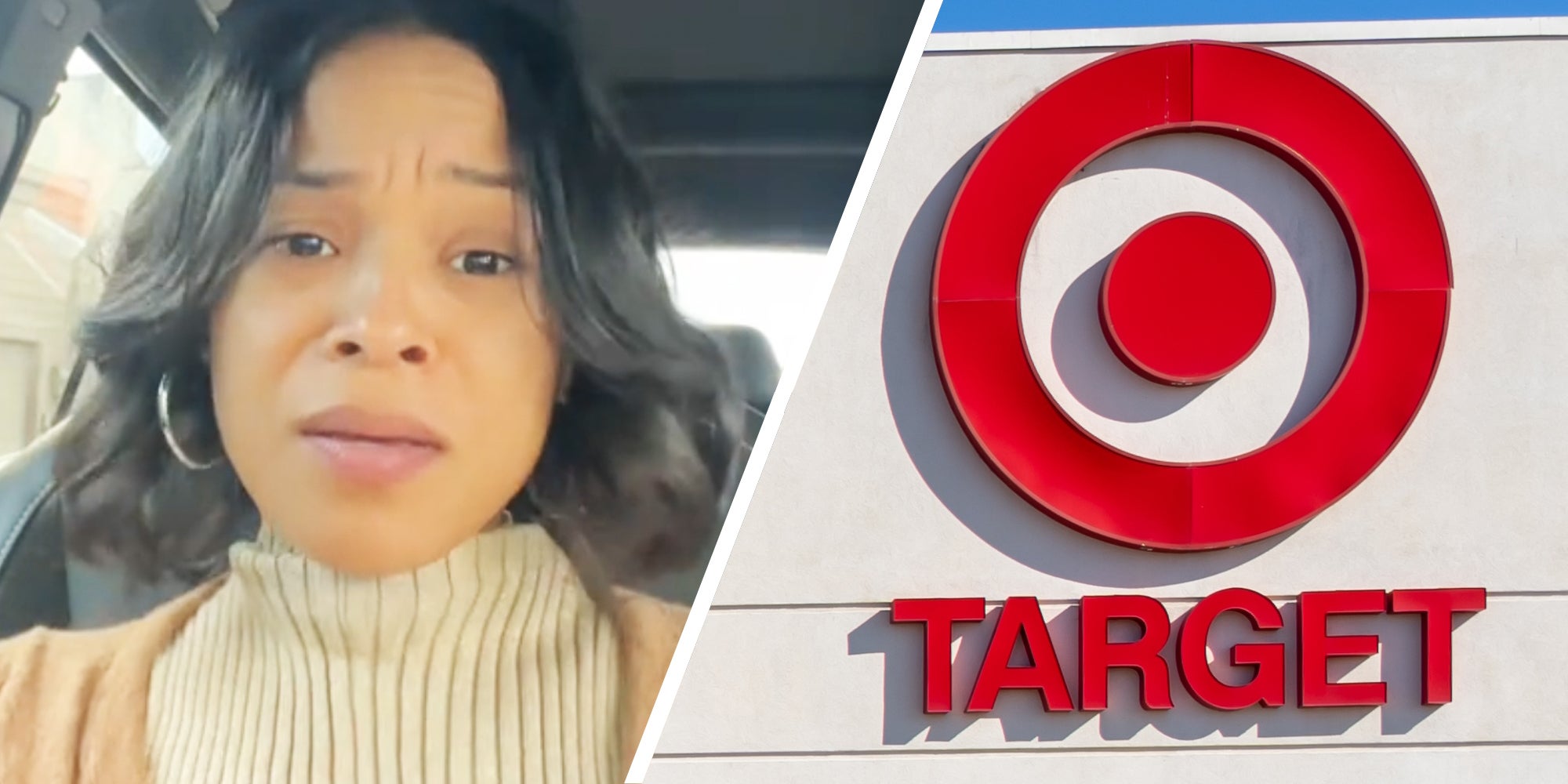 Woman talking(l), Target sign(c)